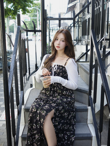 スリットフラワーキャミワンピース