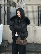 ビッグカラーファータッチブルゾン - ブラック