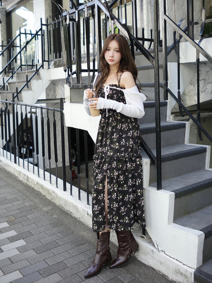 スリットフラワーキャミワンピース