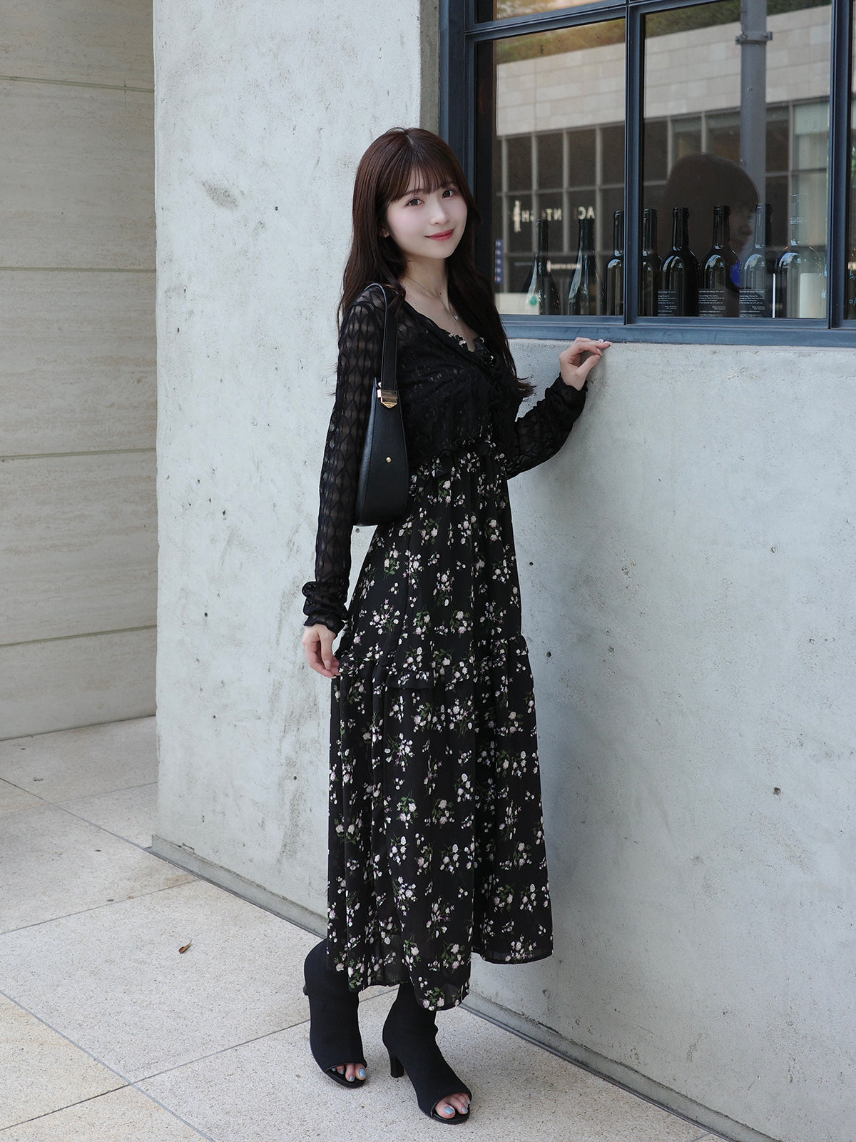 スリットフラワーキャミワンピース