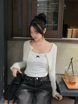 シャギーカーディガンドットキャミセット - ホワイト