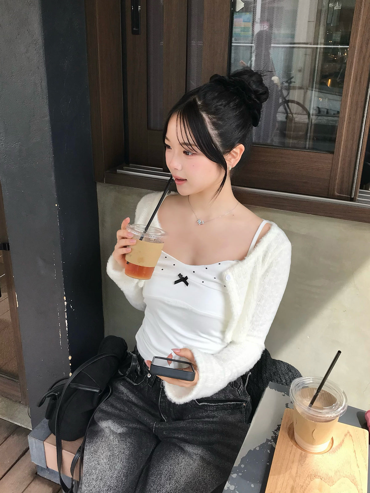 シャギーカーディガンドットキャミセット