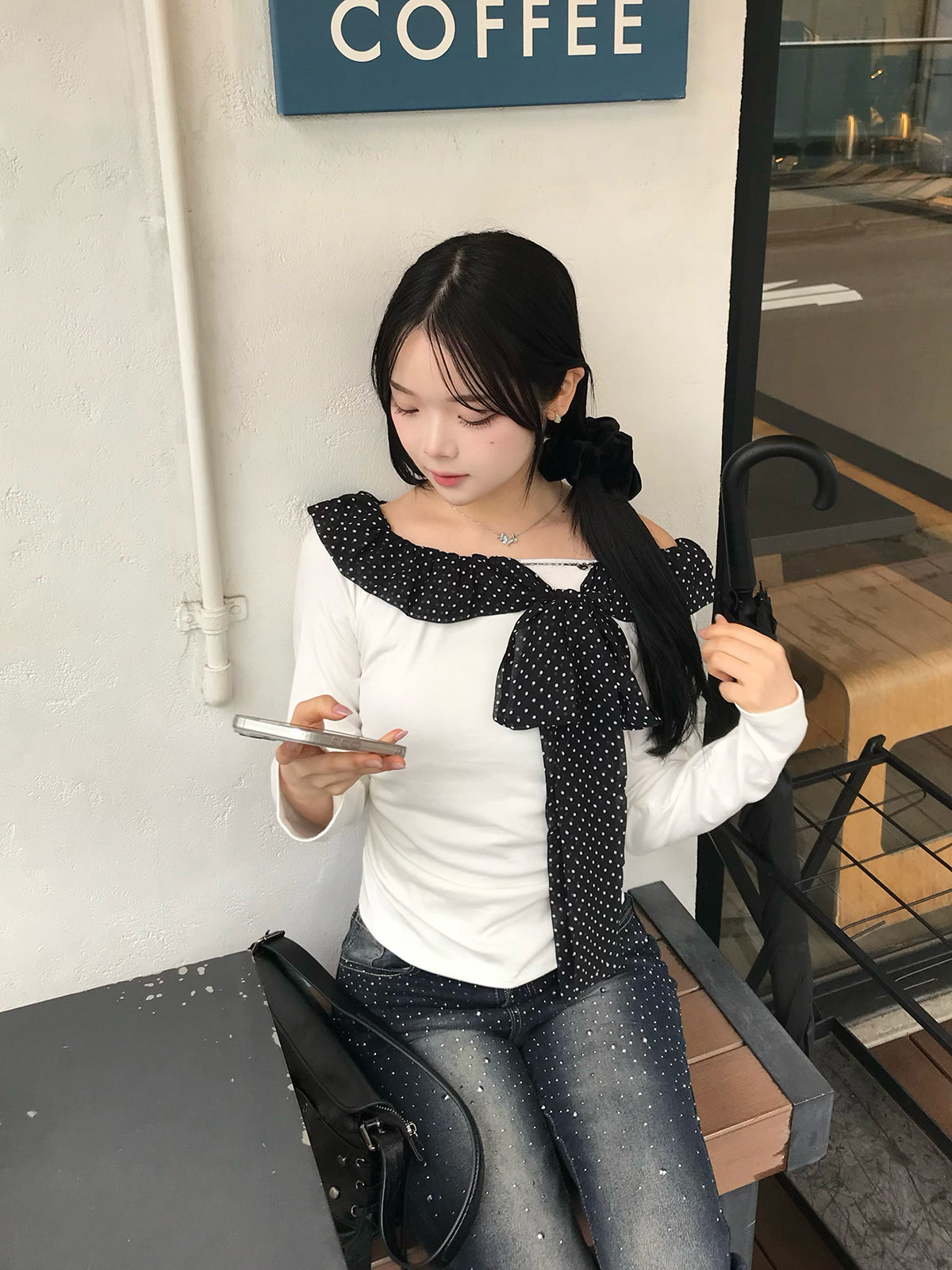 ドットリボンオフショルカットソー