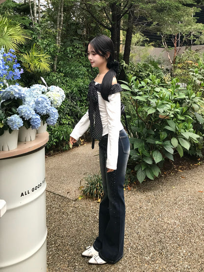 ラインストーンウォッシュフレアデニムパンツ