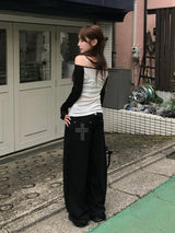 クロススタッズブラックデニムパンツ - ブラック