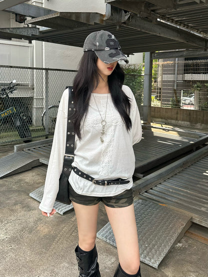 レースクロスロングスリーブTシャツ