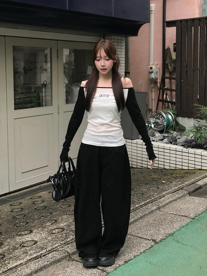 クロススタッズブラックデニムパンツ