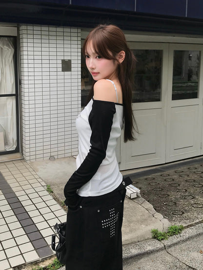 クロススタッズブラックデニムパンツ