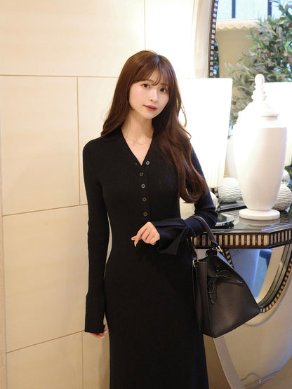 フロントボタンフレアニットワンピース【予約】