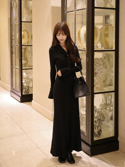 フロントボタンフレアニットワンピース【予約】