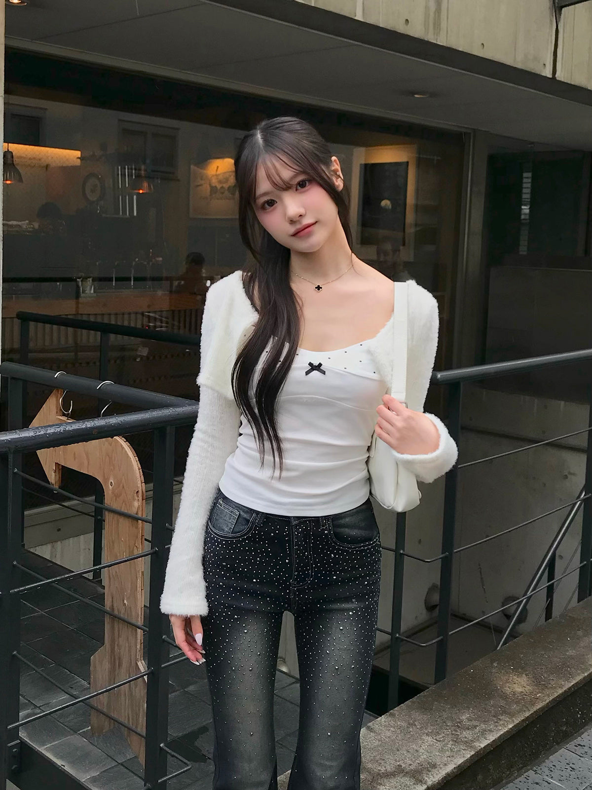 シャギーカーディガンドットキャミセット