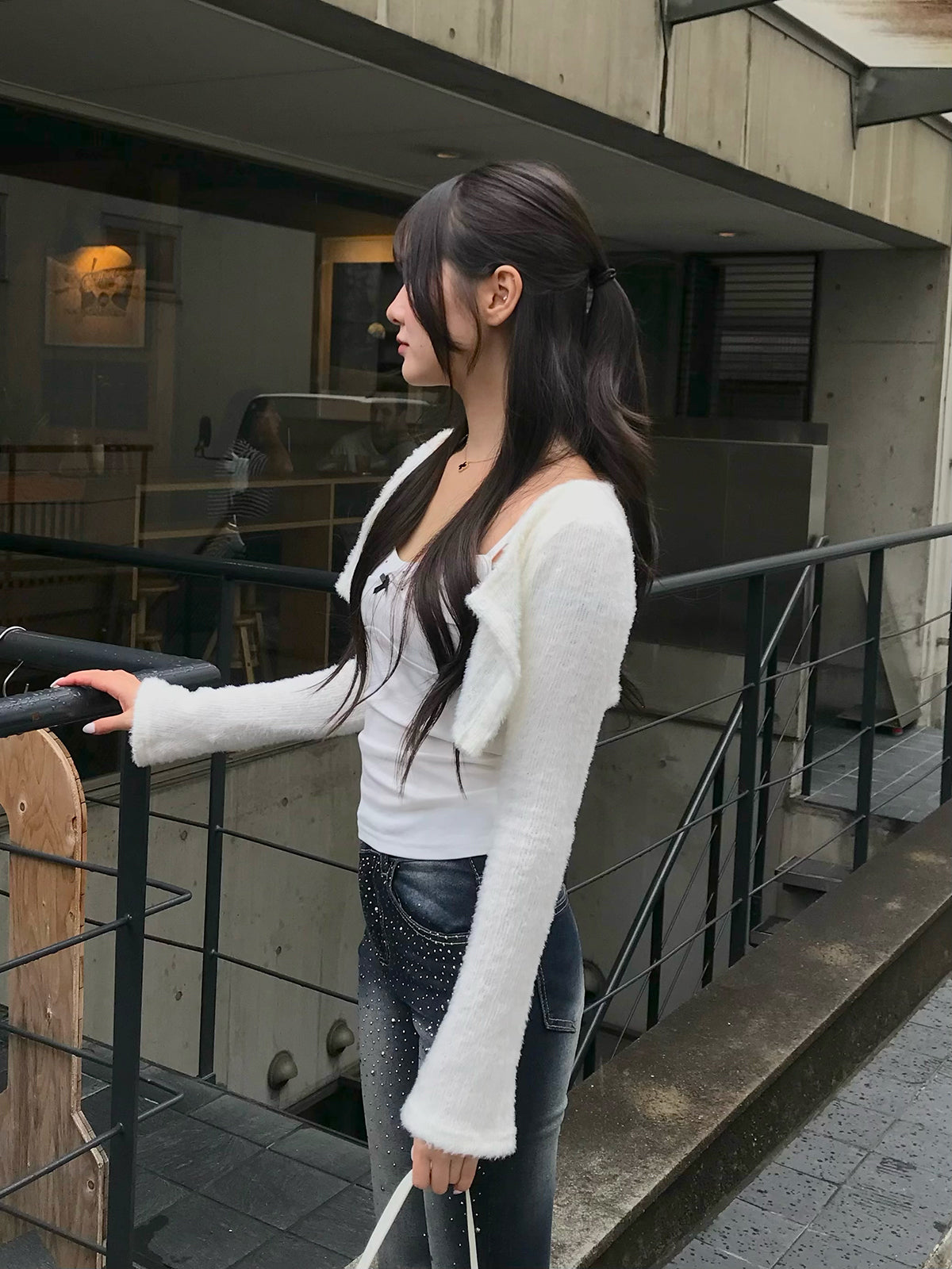 シャギーカーディガンドットキャミセット