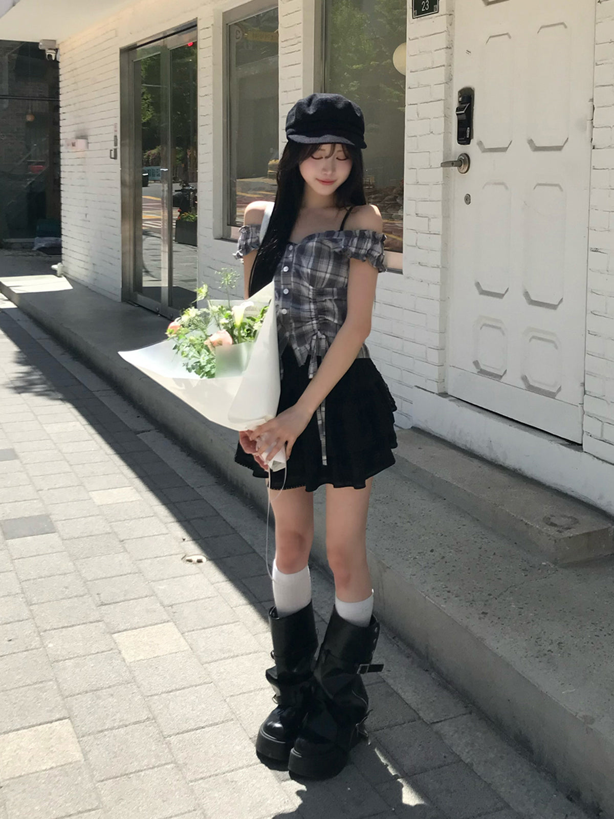 더블 셔링 프릴 블라우스