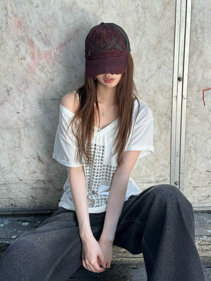 スタッズクロスVネックTシャツ