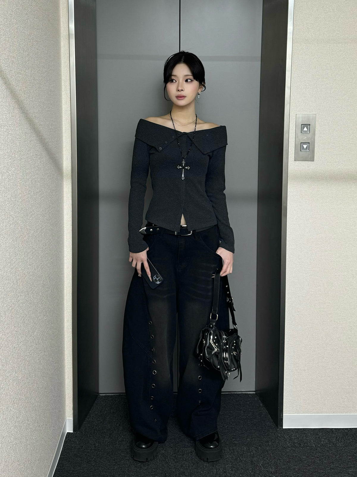 アイレットワイドカーブデニムパンツ