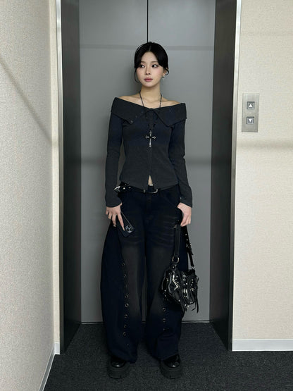 アイレットワイドカーブデニムパンツ