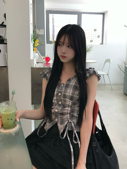 더블 셔링 프릴 블라우스