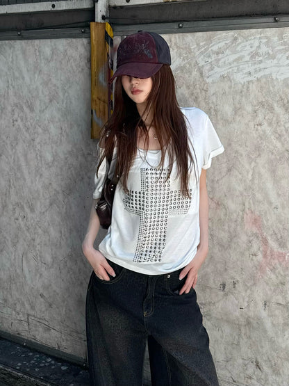 スタッズクロスVネックTシャツ