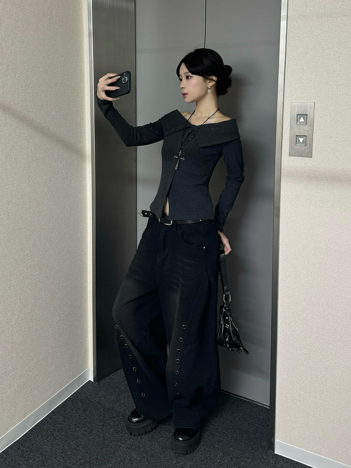 アイレットワイドカーブデニムパンツ