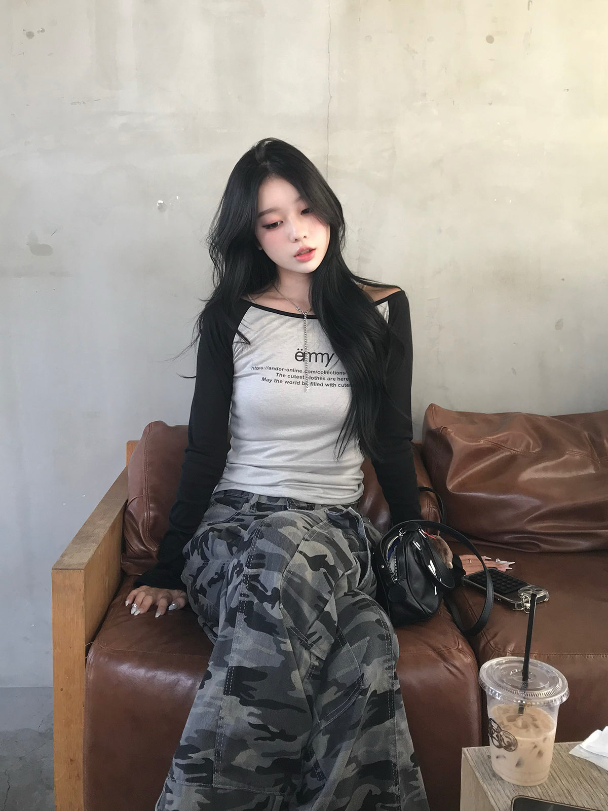 カモフラージュ口袋宽松裤