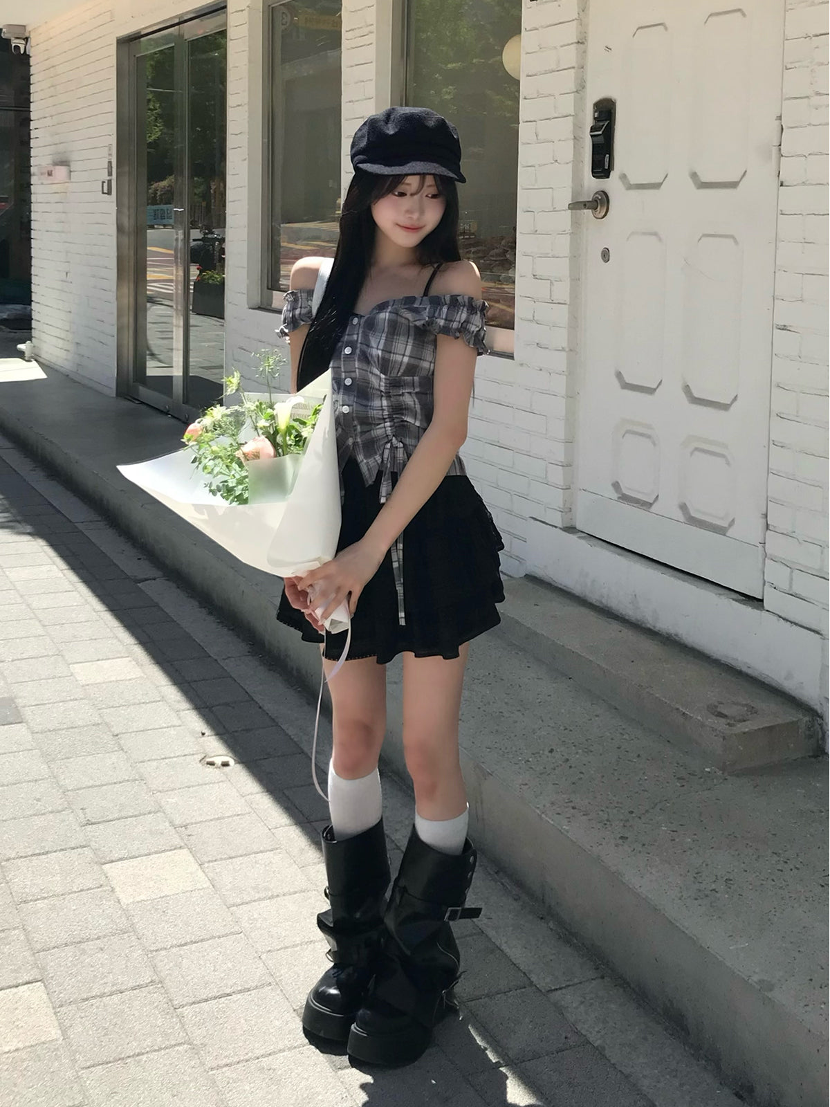 더블 셔링 프릴 블라우스