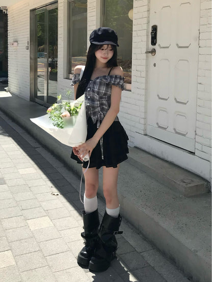 더블 셔링 프릴 블라우스