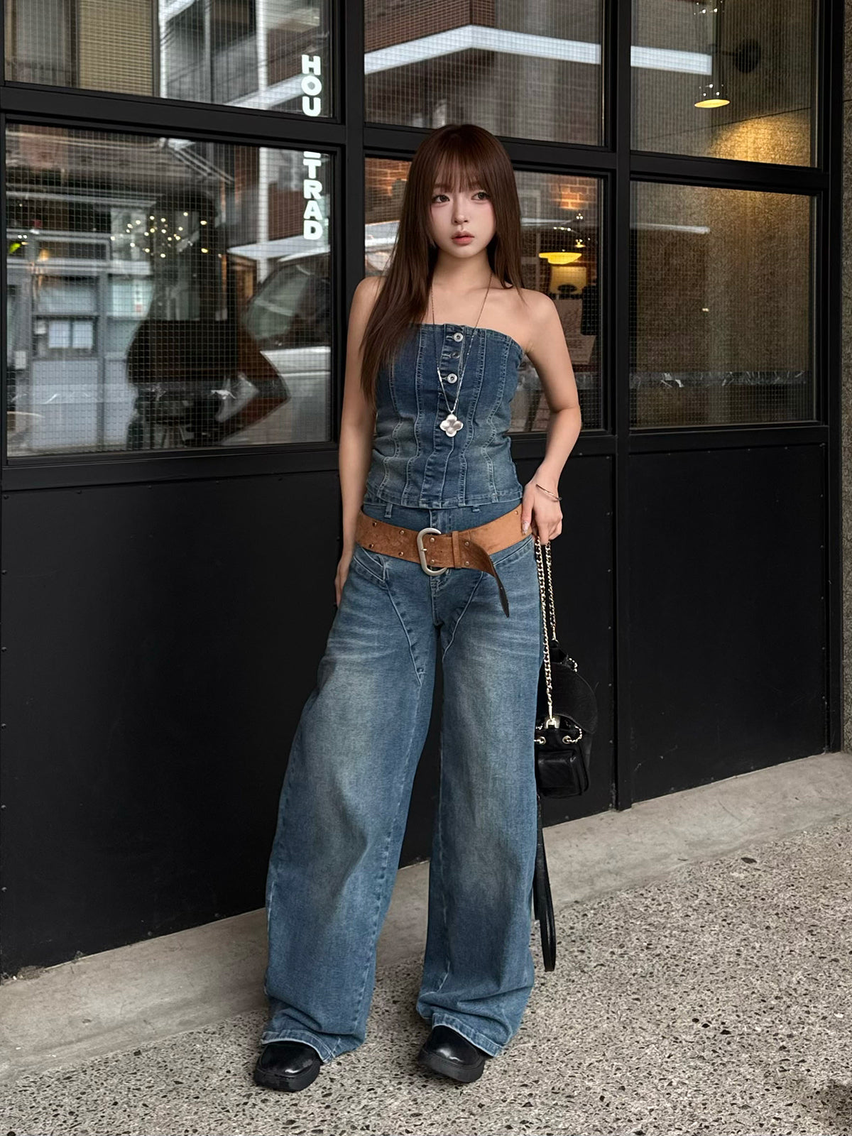 베어탑 루즈 데님 세트업