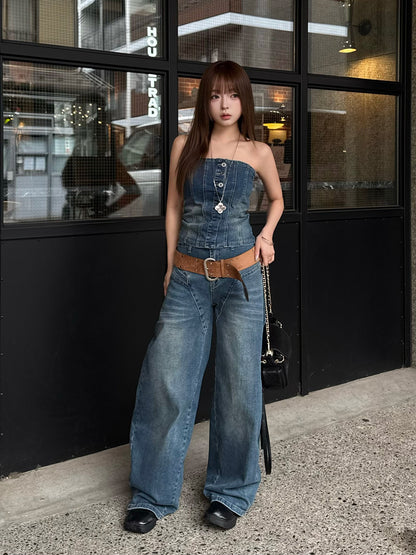 베어탑 루즈 데님 세트업