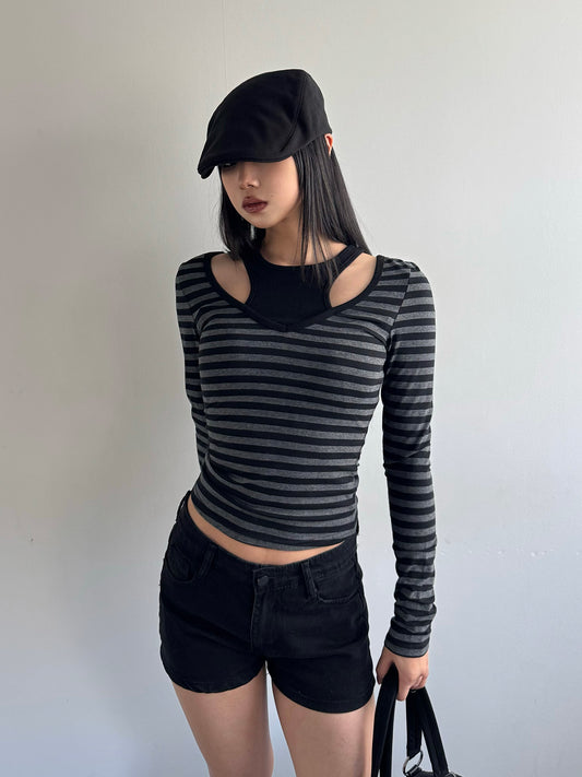 American sleeve two-piece striped cut and sewn