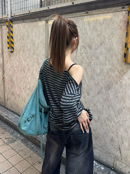 クロススタッズワンショルボーダーTシャツ