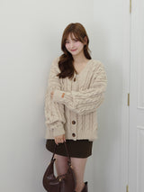 ケーブルニットルーズカーディガン - ベージュ