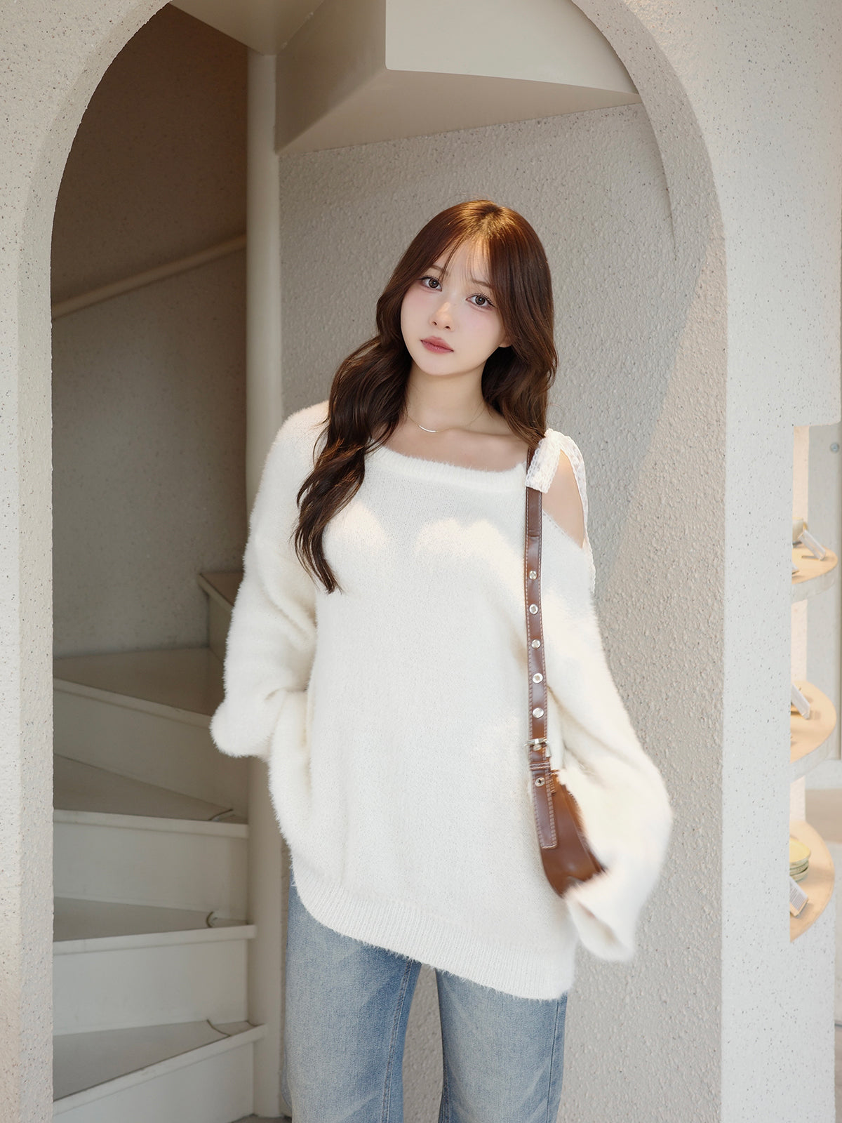 レースリボンチュニックニット