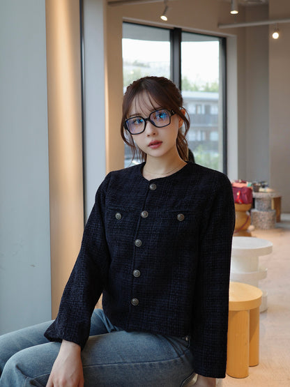 ノーカラーツイードジャケット