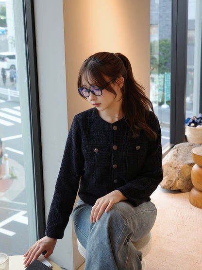 ノーカラーツイードジャケット