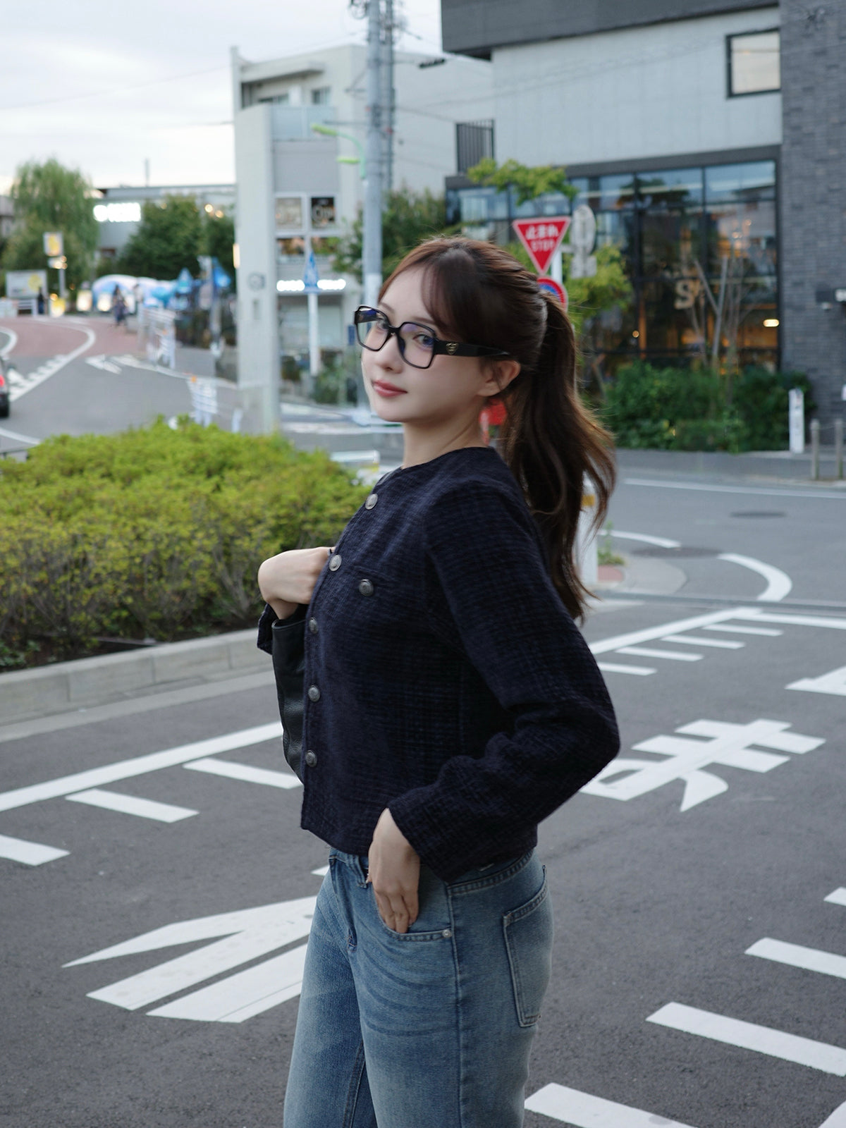 ノーカラーツイードジャケット