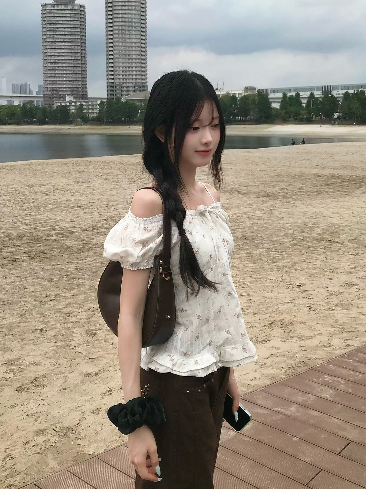 フラワーリボンパフブラウス