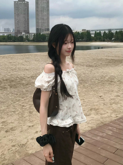 フラワーリボンパフブラウス