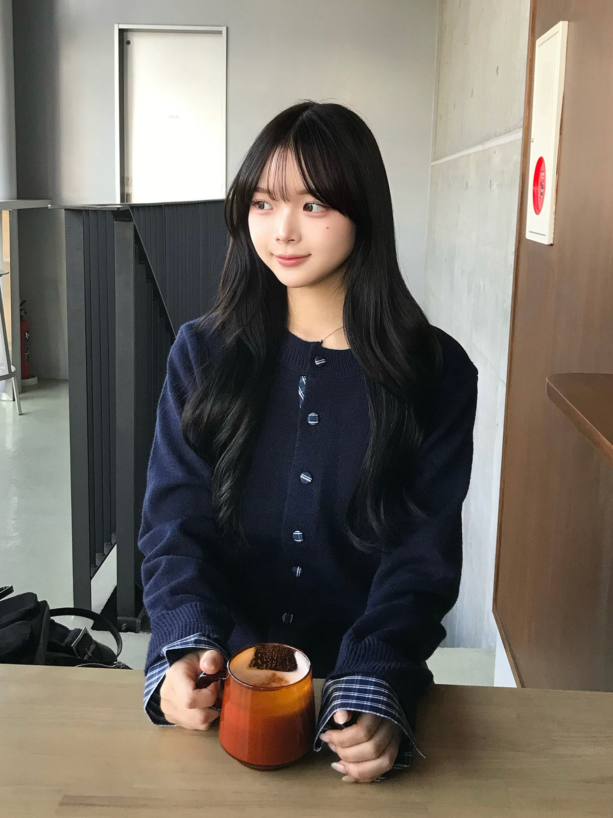 クルミボタンチェックニットカーディガン