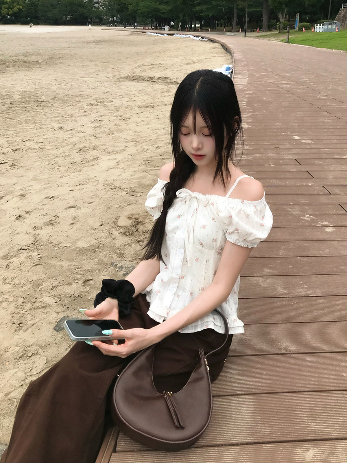 フラワーリボンパフブラウス