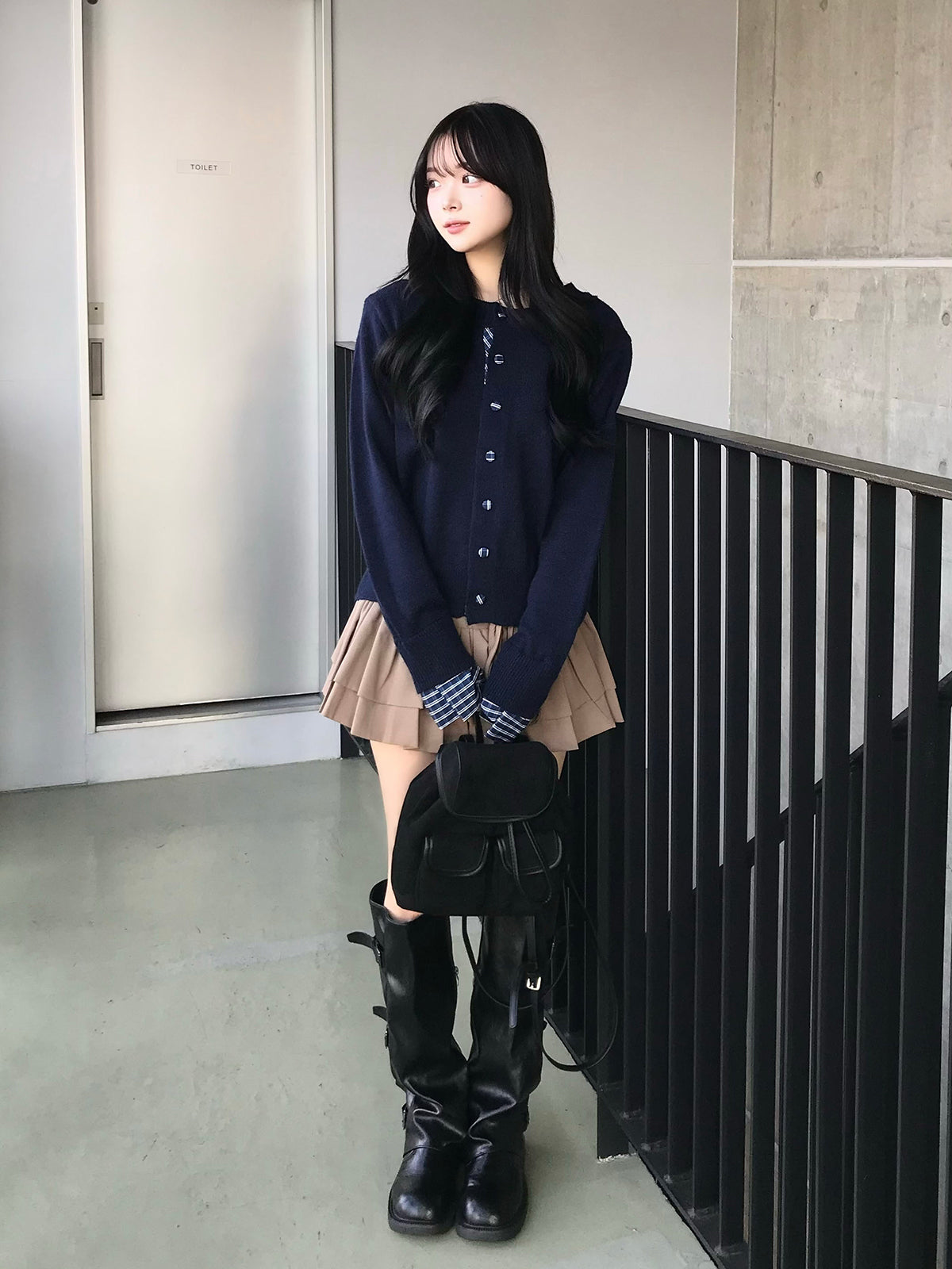 クルミボタンチェックニットカーディガン