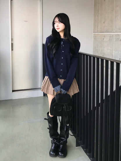 クルミボタンチェックニットカーディガン