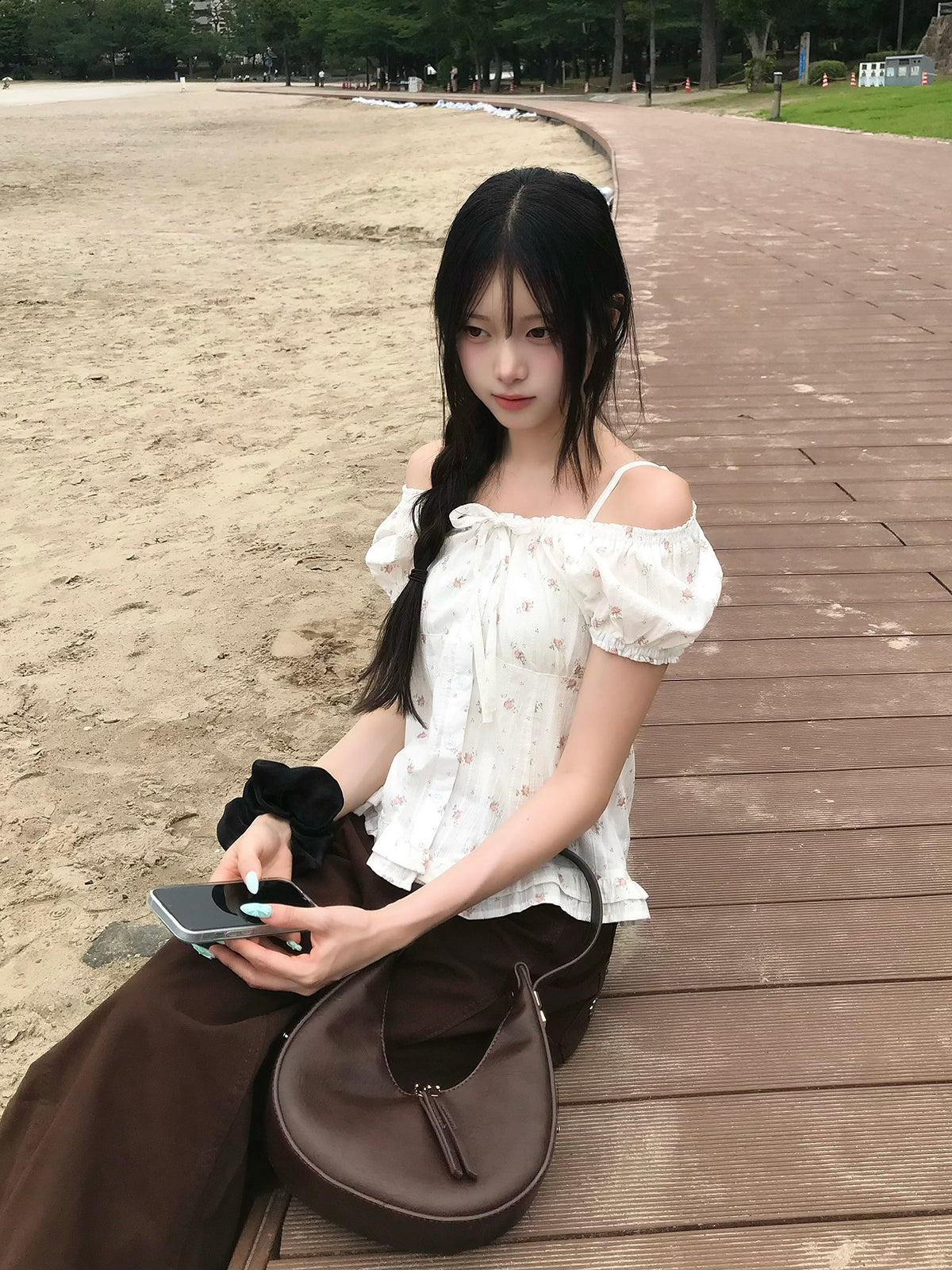 フラワーリボンパフブラウス