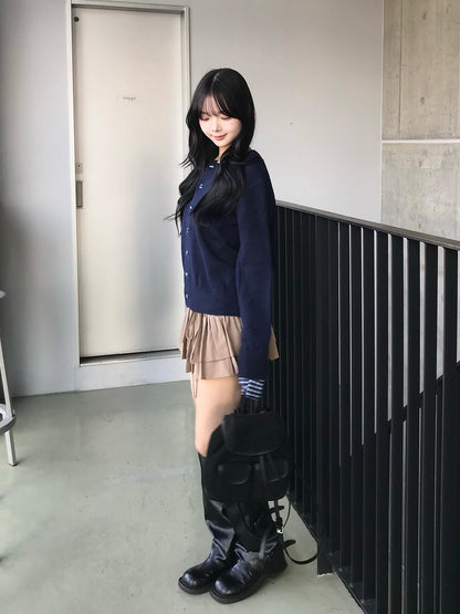 クルミボタンチェックニットカーディガン