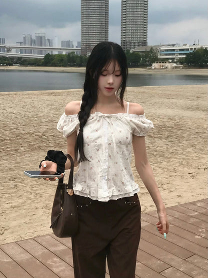 フラワーリボンパフブラウス