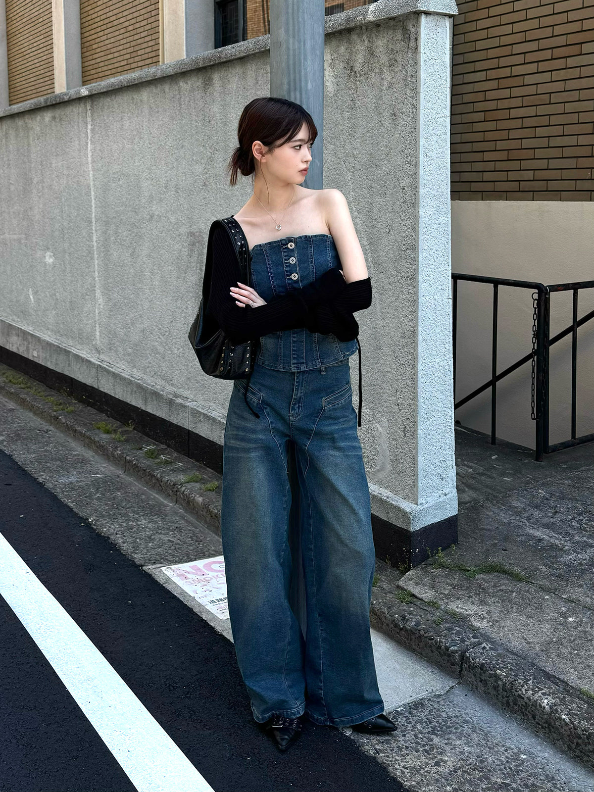 베어탑 루즈 데님 세트업