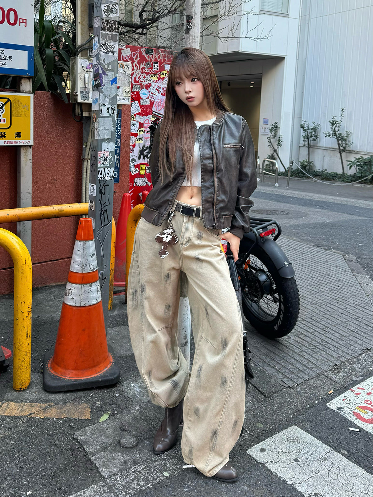 ヴィンテージレザータッチジップブルゾン