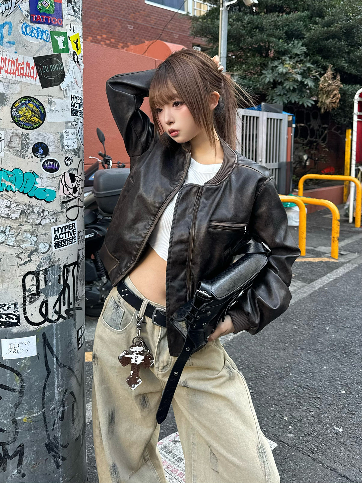 ヴィンテージレザータッチジップブルゾン