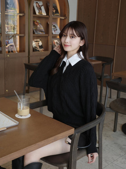 シャツカラードッキングニット