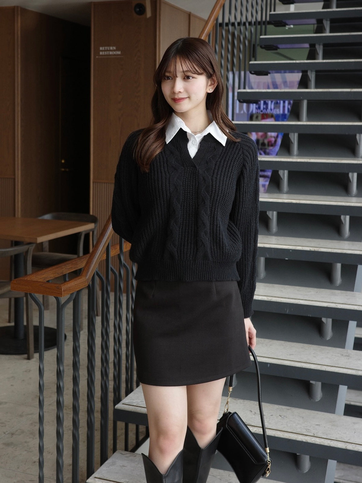 シャツカラードッキングニット