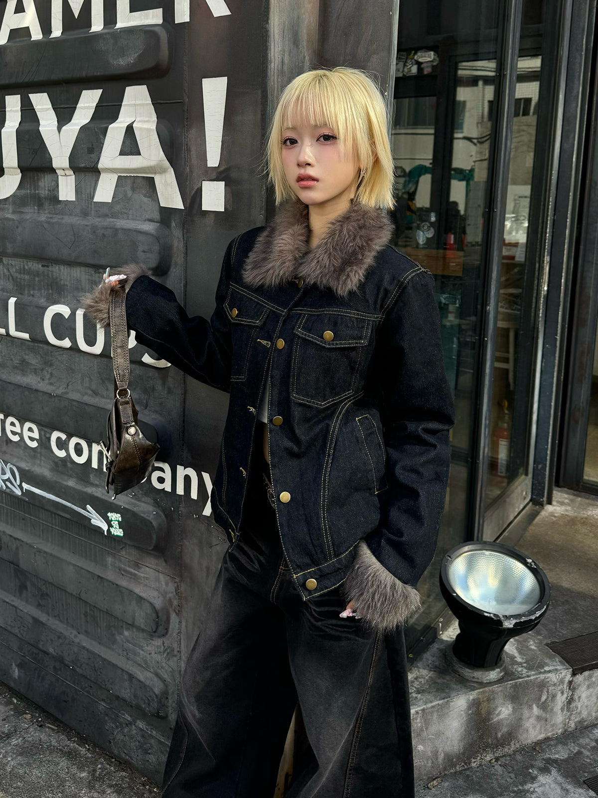 ファーライクカラーデニムジャケット